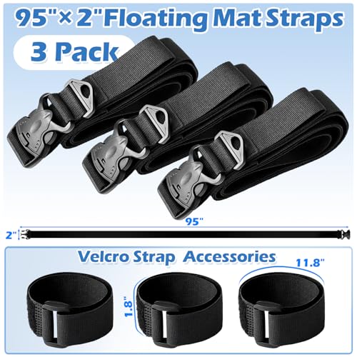 3 Pcs Floating Mat Straps with Quick-Release Double Lock Buckle, Multifunctional Floating Water Mat Straps with Hole Buckle & Carry Handle for Baby Crawling Mat, Yoga, Camping