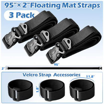 3 Pcs Floating Mat Straps with Quick-Release Double Lock Buckle, Multifunctional Floating Water Mat Straps with Hole Buckle & Carry Handle for Baby Crawling Mat, Yoga, Camping