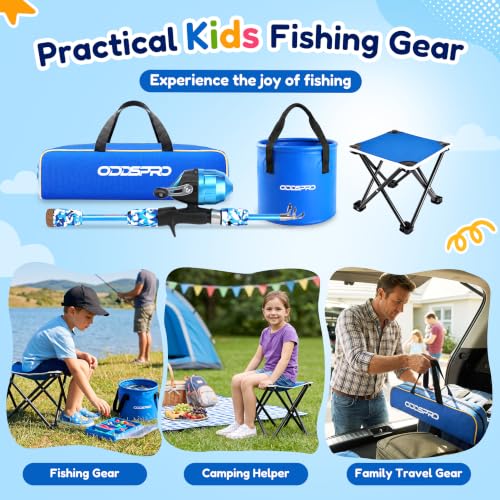 ODDSPRO Kids Fishing Pole - Portable Kids Fishing Rod and Reel Combo, Kids Fishing Gear with Tackle Box, Spincast Reel, Collapsible Chair and Bucket, Fishing Pole for Kids Boys Girls Toddler Youth 3+ - size: 4.92 ft