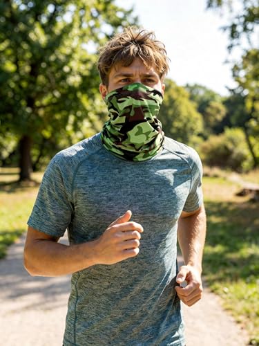 9 Pieces Men Balaclava Neck Gaiter Face Mask Summer Sun Protection Cooling Breathable Head Cover Scarf Bandana - color: Forest Camouflage