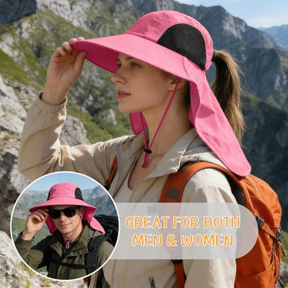 Sun Hat for Men Women with Neck Flap,UPF 50+ UV Protective Hiking Fishing Hats,Wide Brim Sun Hat for Women&Men - color: 1pack-rose