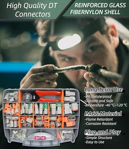 482 PCS DT Deustch Connector Kit, 2 3 4 6 8 12 Pin Waterproof Automotive Electrical Connectors, Including Deutsch Crimping Tool, Removal Tool, 16# Solid Contacts - size: 482Pcs Deutsch Connector Kit