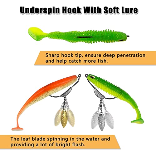 Weighted Swimbait Hooks, 6pcs Underspin Swimbait Hook with Twistlock, Weighted Crank Hooks with Gold/Silver Spinner Blades for Soft Fishing Lures - color: A(1/0#, 1/14oz, 6-pack)
