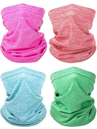 SATINIOR 4 Pieces Kids Summer Neck Gaiter Unisex Cooling Face Cover Scarf Breathable Sun Bandana Fishing Cycling Mask - color: Magenta, Pink, Green, Cyan