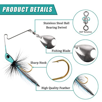 Spinner Baits Fishing Lures for Trout Crappie Panfish, Mini Rooster Baits Tail Spinner Lures Trout Spinnerbaits Swim Jigs for Bass Crappie Panfish Perch Bluegill