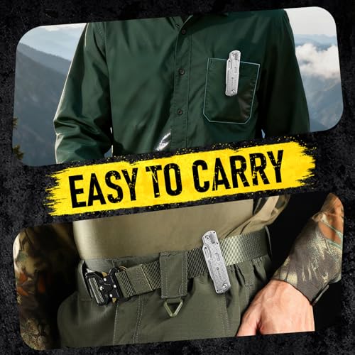 BIBURY Multitool Pocket Knife BI2056, Stainless Steel Multi Tool Knife with Clip, Folding Multitool EDC Knife with Magnetic Locking,Screwdriver,Large Scissors,Glass Breaker for Survival Camping Hiking