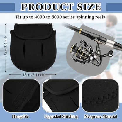 Fishing Spinning Reel Cover and Neoprene Fishing Rod Sleeve Reel Protective Case Pouch Bag Rod Sock for Casting Trolling Spinning Rods - size: Fit 4000-6000 Series