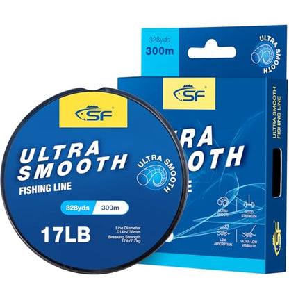 SF Ultra Smooth Monofilament Mono Fishing Line with Spool Mono String Nylon Invisible Line Clear 2 4 6 8 10 12 14 17 20 20LB Fishing Wire Freshwater Saltwater - color: Clear-17LB/0.36MM