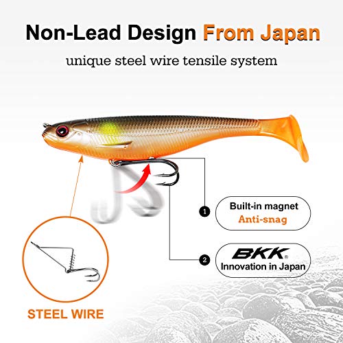 TRUSCEND Shadtale Easy Catch Soft Fishing Lures, Unique Vibration and Action for Various Rigs, Paddle Tail Swimbaits Trailer for Bass, Trout, Crappie, Walleye, Redfish, Saltwater & Freshwater Fishing - color: A-4",3/8oz