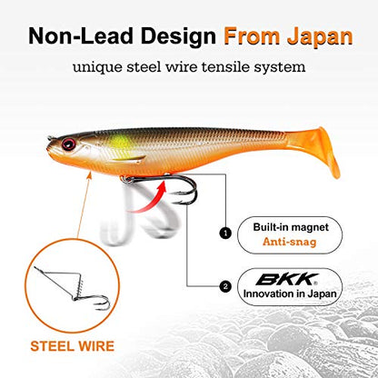 TRUSCEND Shadtale Easy Catch Soft Fishing Lures, Unique Vibration and Action for Various Rigs, Paddle Tail Swimbaits Trailer for Bass, Trout, Crappie, Walleye, Redfish, Saltwater & Freshwater Fishing - color: A-4",3/8oz