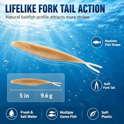 Soft Plastic Jerkbait Fishing Lures, 5 Inch Fluke Style Minnow Swimbaits for Bass, Walleye, Trout & Crappie, Scented Soft Baits for Freshwater & Saltwater, 10 Pack - color: Orange Silver Shad