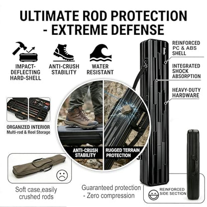 Hard Shell Fishing Rod Case, 50" Protective Rod Tube (4-in-1 Set) for 7ft 2-Piece Rods, Crushproof & Water-Resistant Travel Carrier, Heavy-Duty Storage for Bass, Fly & Saltwater Fishing
