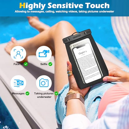 4 Pack Floating Waterproof Phone Pouch - Universal Large Floatable Water Proof Dry Bag Case - Float Clear Cell Holder with Lanyard - for iPhone 17 Pro Max Samsung Galaxy - Beach Swimming Pool - color: Green+Pink+Black+Blue