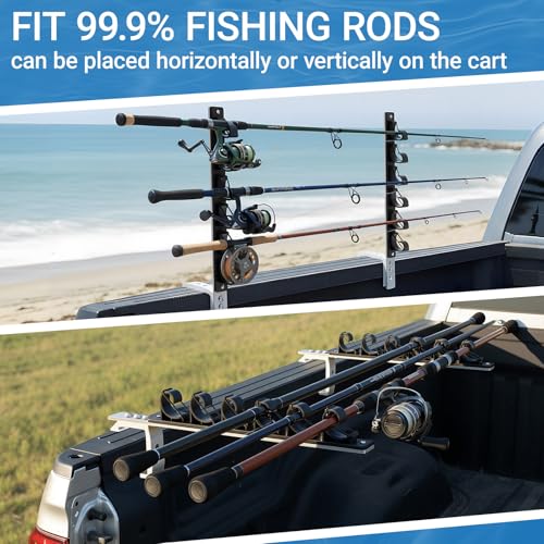Shimeyao Aluminum Truck Bed Fishing Rod Holder, 6-rod Capacity, No Drilling Clamp-on Design, Pickup Truck & Boat, Gift for Pickup Owners, Fishing, Outdoors, Dad, Family