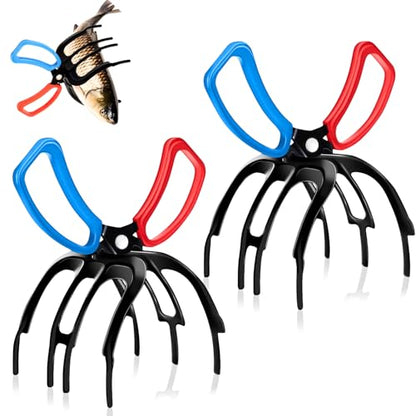 2 PCS 3 Claw Fish Gripper, Metal Fishing Pliers Gripper, Fish Control Clamp Claw Tong Grip Tackle Tool, Multi 3 Teeth Fishing Pliers for Most Freshwater Fish Grip Tackle Holder - color: 3 Claw 2 Pics