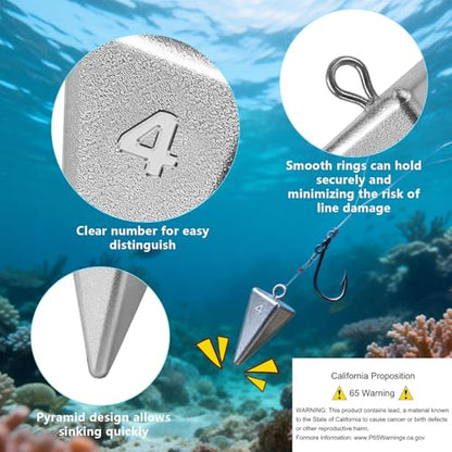 Pyramid Sinkers Fishing Weights Sinkers, Saltwater Fishing Weights Assortment Pyramid Weights for Surf Fishing - size: 4oz-6pcs
