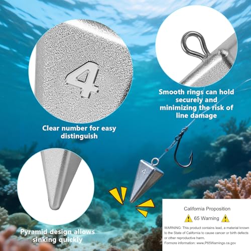 Pyramid Sinkers Fishing Weights Sinkers, Saltwater Fishing Weights Assortment Pyramid Weights for Surf Fishing - size: 2oz-8pcs