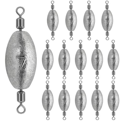 15Pcs Fishing Weights Sinkers Inline Trolling Sinkers with Inner Swivels | Egg Sinkers Oval Drop Shot Weights Lead for Saltwater Freshwater Fishing - size: 1/4oz-15Pcs