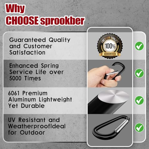 sprookber 4" & 5" Extra Large Aluminum Carabiner D Ring, Caribeener Clips, Spring Snap Hook for Keychain Clip, Set of 4 - color: black-4", size: 4 inch