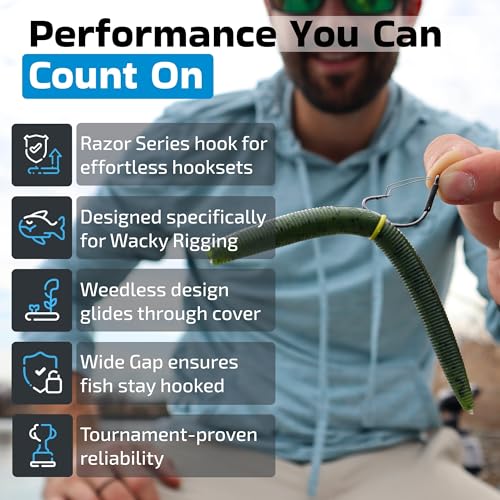 Harmony Fishing - Razor Series Wacky Weedless WG Hooks - The Ultimate Bass Fishing Hooks for The Wacky Rig & Neko Rig - style: Size 1 (10 Pack)