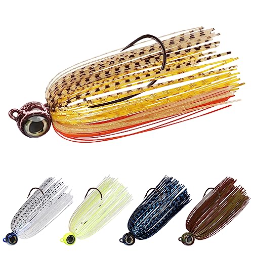 TRUSCEND Jigs Fishing Lures with Ultra Smooth Teflon Hook, Tour Grade Titanium Weed Guard Swim Jigs, Valuable Weedless Skirted Jig, Well-Made Lures for Crappie Bass Trout, Freshwater Fishing Gear - color: B1-3/8oz