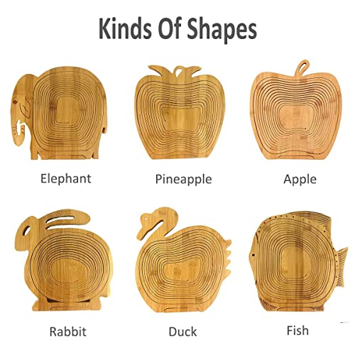 Foldable Wooden Fruit Basket for Kitchen Table In Elephant Shape Cute Flowers Nuts Candy Storage Box for Holiday Family Party - color: Elephant