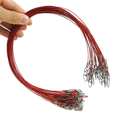 Fishing Wire Leaders for Saltwater: 30pcs Stainless Steel Line Leaders Nylon-Coated 19" - 100 LB High Strength Wire Rig for Shark Barracuda Pike Fishing - color: Red
