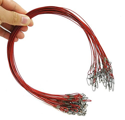 Fishing Wire Leaders for Saltwater: 30pcs Stainless Steel Line Leaders Nylon-Coated 19" - 100 LB High Strength Wire Rig for Shark Barracuda Pike Fishing - color: Red