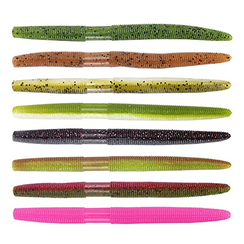Soft Plastic Bass Fishing Lure 5.3" Senko Style Worms-Salt Impregnation, Ribbed Design Slow Sinking Swimbaits - color: 06-Gun power lead