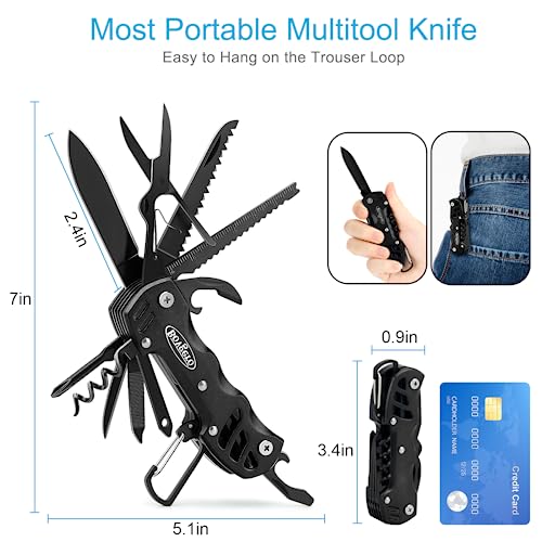 Bovgero Multitool Knife, 16 in 1 Pocket Knife, Handmade Multi Tool Knife, Birthday Christmas Gift for Men Women Him Her Boyfriend Girlfriend Dad Husband, Black