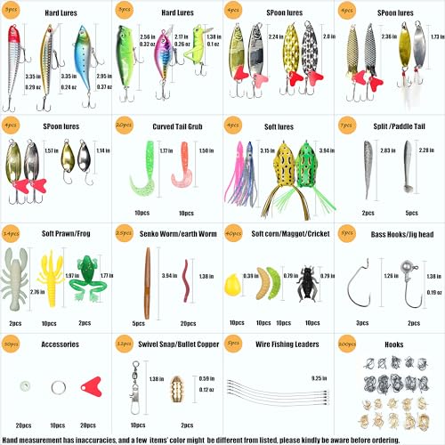 EXAURAFELIS Fishing Lures,Tackle Box with Tackle Included, Crankbaits, Spoon, Shrimp Worm Bait, Hooks,Weights & Other Accessories, Fishing Lures kit Lure Set for Bass Trout Salmon - color: Black-399pcs