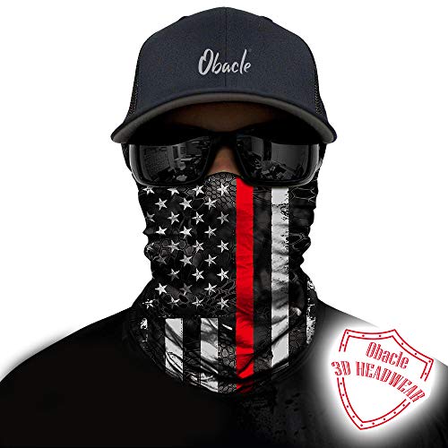 Obacle Bandana Face Mask Neck Gaiter Tube Mask Men Women for Sun Dust Protection - color: Us Flag Black Red Line