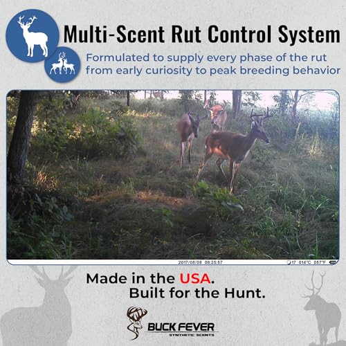 Buck Fever Synthetic Buck Lure Pro Pack – Synthetically Formulated 4-Piece Deer Scent Attractant Combo w/ Vanishing Hunter 32 oz, Rut Scents 8 oz & Forehead Gland 8 oz - Fresh, Non Spoiling Deer Lure
