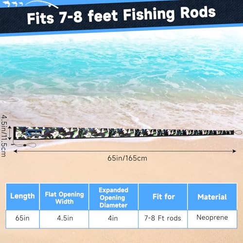 Neoprene Fishing Rod Sleeves for Casting, Spinning, Trolling Pole - Protective Cover Rod Sock with Hanging Loop & Lanyard- Floating, Puncture Resistant, Lightproof - size: 65", style: 4 Pcs