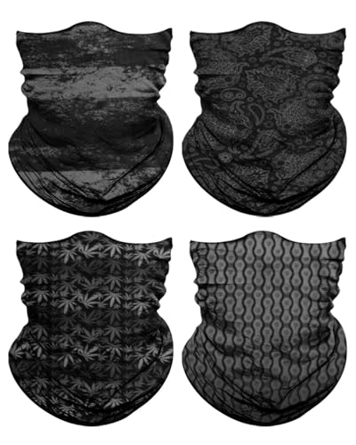 4Pack Neck Gaiter for Men Women Face Cover Mask Head Wrap Balaclava Headwear Bandana Headband Magic Scarf - color: A-blackcombo-3