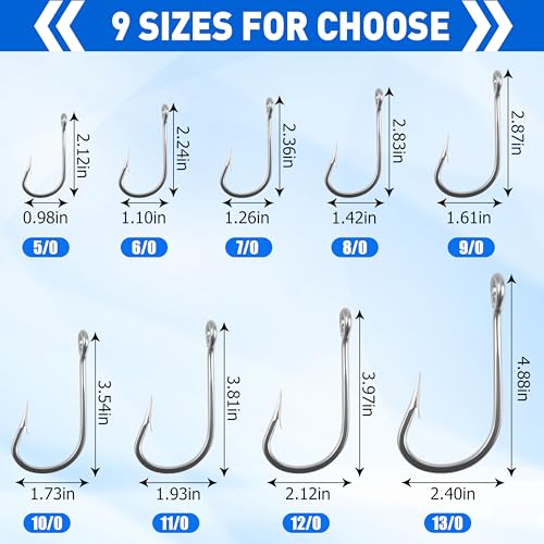 Large Giant Shark Fishing Hooks Saltwater,12pcs Forged Alligator Tuna Hooks Big Game Stainless Steel J Fish Hooks Extra Strong for Shark Swordfish Tuna Catfish 5/0-13/0 - size: 11/0-12Packs