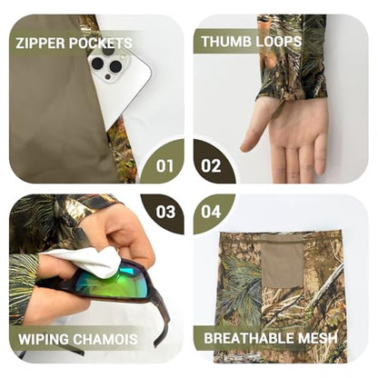 Palmyth Hunting Hoodie with Mask for Men Sun Protection Camo Fishing Shirts | UPF 50+, Mask Neck Gaiter, Quick Dry, 2 Zipper Pockets, Side Mesh Vent, Thumb Loops, Moisture Wicking, Stretchy, Breathable - color: Misty Thicket, size: 3X-Large