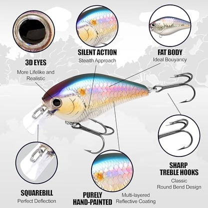 LUCKY CRAFT LC 1.5 Silent Squarebill Crankbait Fishing Lure, 2-3/8", Bass Fishing Lures for Freshwater, Hard Crankbait with Treble Fishing Hooks, Fishing Accessories - color: 406 Blue Bream