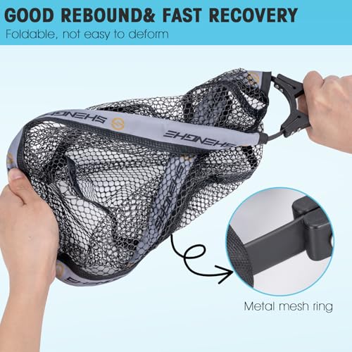 THKFISH Fly Fishing Landing Net, Foldable Landing Trout Net with ABS Handle,Rubber Coated Mesh Trout Net with Tackle Bag for Trout Bass Catch and Release, Portable Fly Fishing Gear,M/L - size: M-GREY