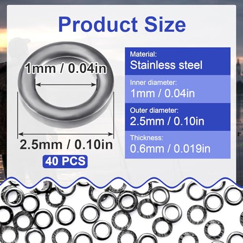 Pndeyo Fly Fishing Tippet Rings, Solid Tippet Connectors, Stainless Steel Freshwater Fishing Line Leaders - size: 40pcs 2.5mm