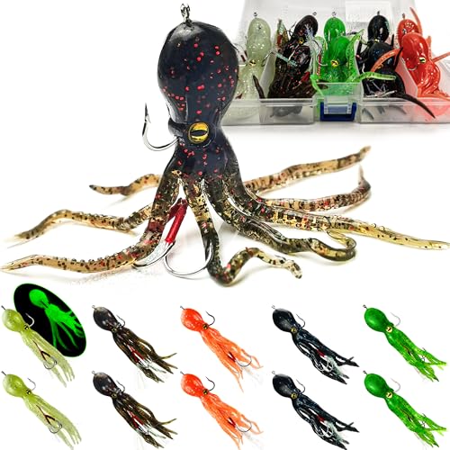 Soft Fishing Lures Shad Minnow Swimbaits, Pre-Rigged Jig Heads Paddle Tail Swim Baits for Bass, Trout, Walleye, Crappie, Sinking Jigs Bait for Saltwater Freshwater, Fishing Gifts for Men - color: C2-10 Pcs Soft Octopus Swimbait