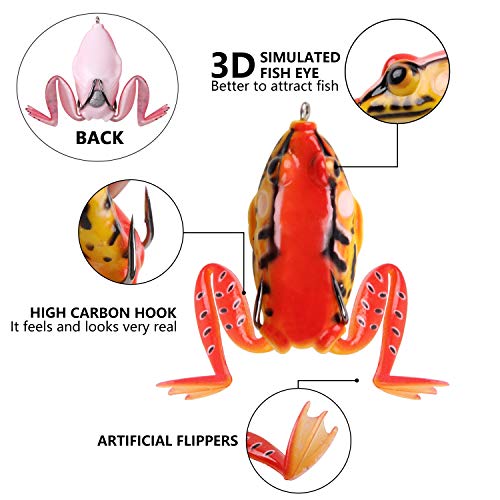 Frog Lures,Soft Freshwater Fishing Lure Kit Hollow Body Frog Lure with Double Sharp Hooks Tackle Box for Bass Pike Snakehead Dogfish 5 Colors