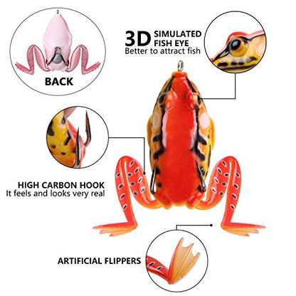 Frog Lures,Soft Freshwater Fishing Lure Kit Hollow Body Frog Lure with Double Sharp Hooks Tackle Box for Bass Pike Snakehead Dogfish 5 Colors