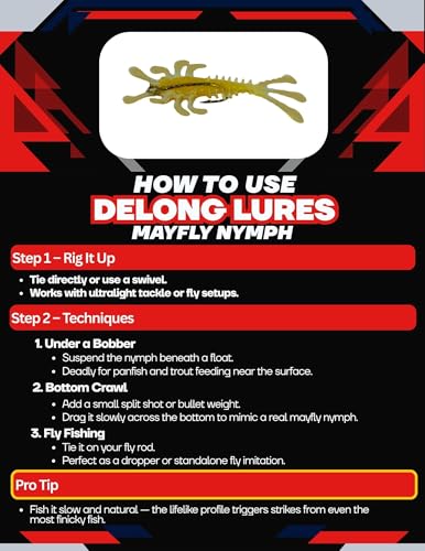 DELONG LURES - Mayfly Nymph Soft Plastic Fishing Bait Lure, Mayfly Lures for Freshwater Saltwater Scented Mayflies for Peacock Bass Largemouth Bass Smallmouth Bass Crappie Panfish and Trout - color: Mayfly 30 Pack