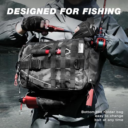 Ghosthorn Fishing Backpack with Tackle Boxes Fish Lip Gripper Pliers Lures Waterproof Tackle Bag with Rod Holder Fishing Gear - color: Black Camouflage, size: Large