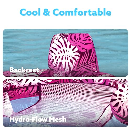 SLOOSH Inflatable Pool Floats Adult,Lounge Chair Adult with Plant Pattern,Floating Water Hammock,Blow up Pool Noodles Rafts for Relaxing Swimming Party Summer Water Beach Lake Fun - color: Pink