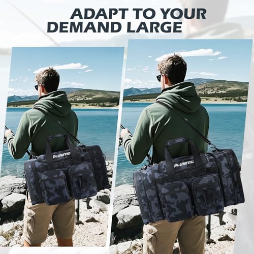 PLUSINNO Tackle Bag - Expandable Fishing Bag for Saltwater & Freshwater - Water Resistant Fishing Gear - color: Tackle Bag Wih Tackle Boxes