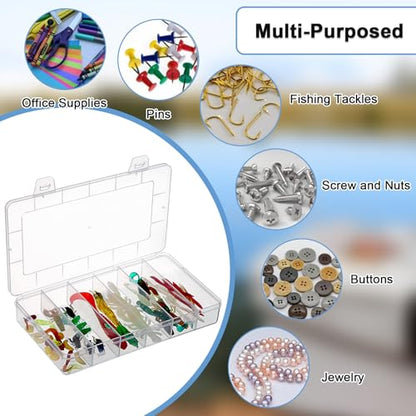 JUXYES 2Pack Plastic Small Fishing Tackle Box Organizer with 6 Compartments, Clear Mini Fishing Tackle Storage Boxes with Dividers, Transparent Fish Pocket Tackle Storage Box Lure Box
