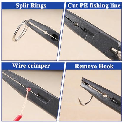 5" Fishing Pliers Hook Remover, Light Weight Split Ring Pliers for Fishing 3 in 1 Professional Multifunctional Fish Plier with Braid Line Cutter and Crimper Saltwater Resistant Teflon Coated - style: 5"-Mini Size