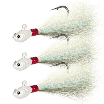 Dr.Fish 3 Pack Bucktail Jig Lure Hair Jig Saltwater Freshwater Lures Surf Fishing Bass Flounder Striper Bluefish Halibut Redfish - color: White (Pack of 3), size: 1/2 oz